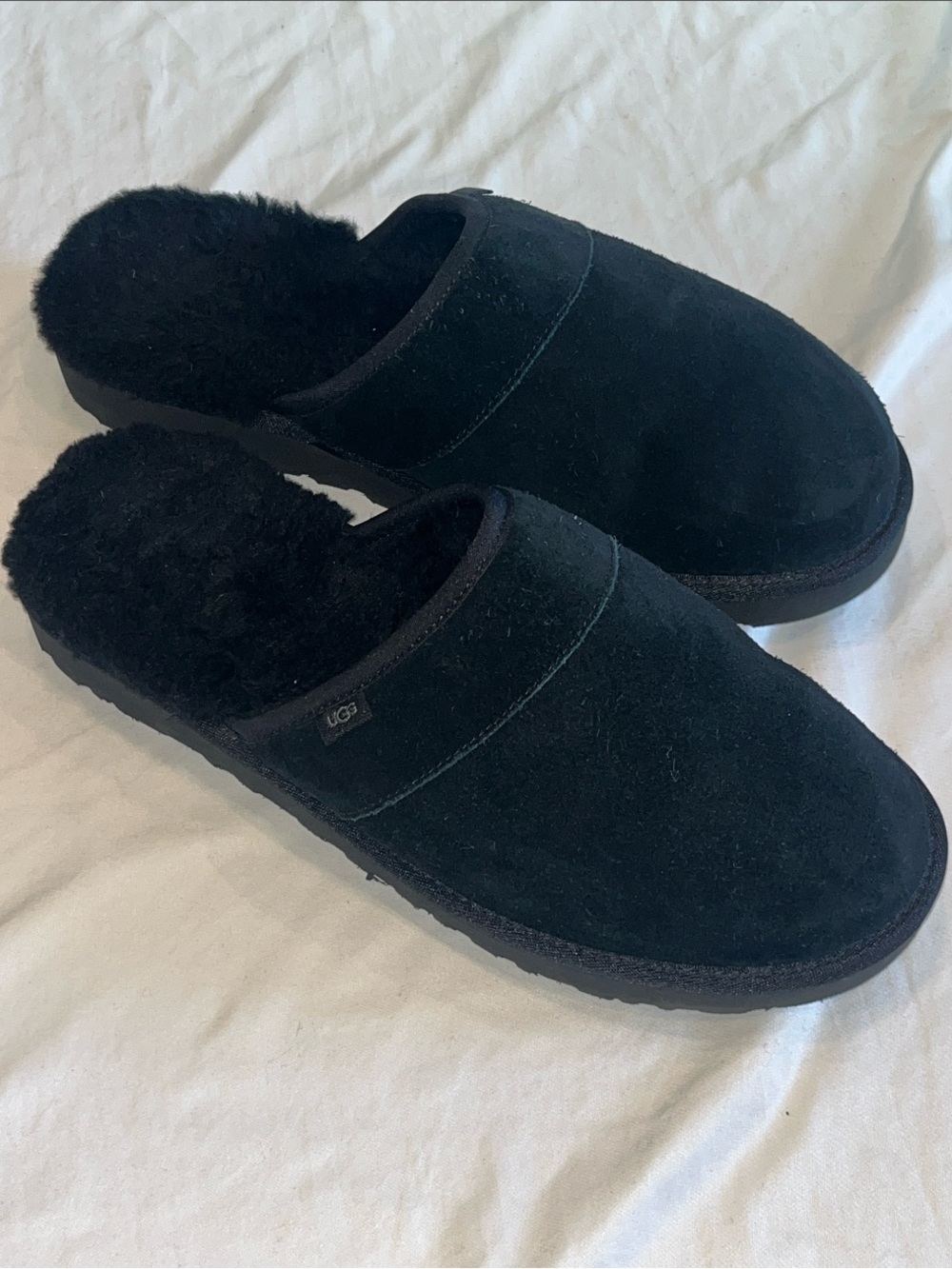 UGG Black Suede Shearling Slip-On Men's Slippers